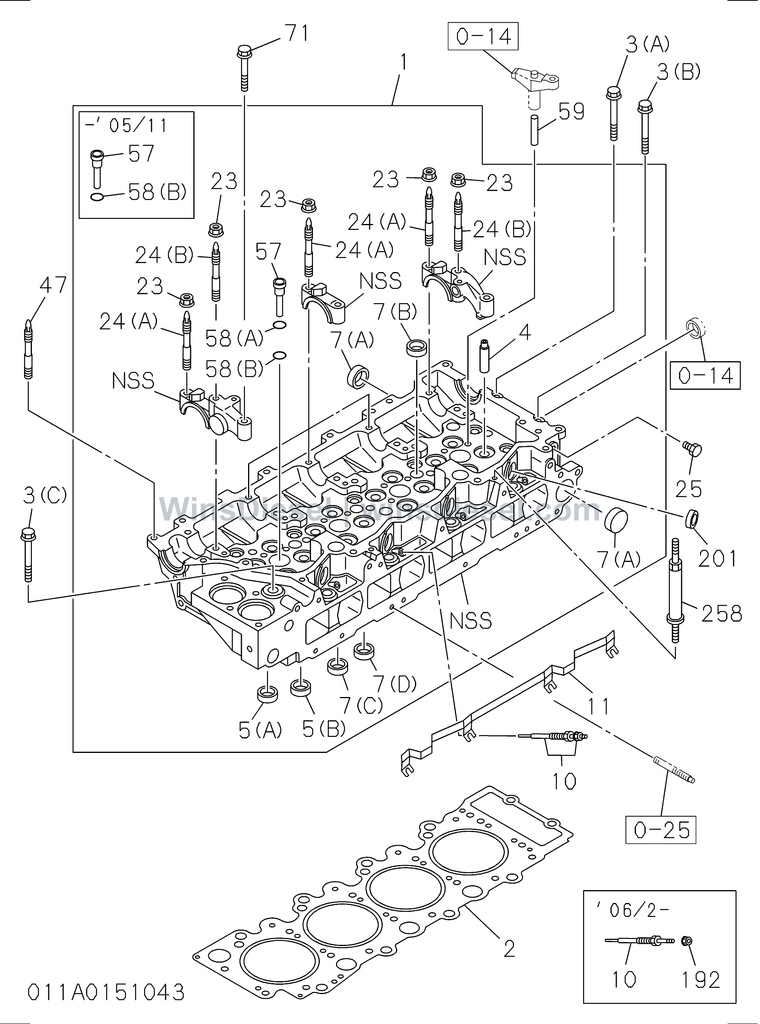 Isuzu 4HK1 cylinder head parts diagram 4HK1-XYSA02-301101 for Hitachi ZX200-3