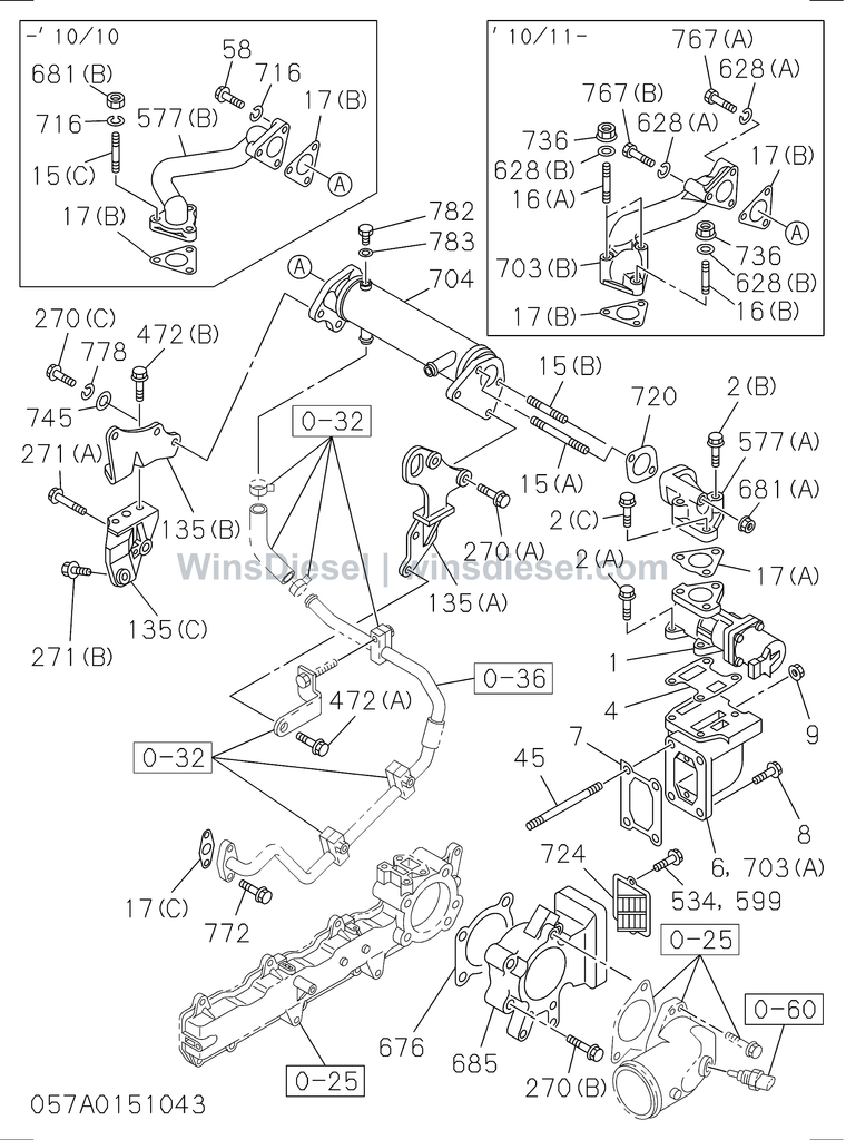 Isuzu 4HK1 emission piping parts diagram 4HK1-XYSA02-305701 for Hitachi ZX200-3