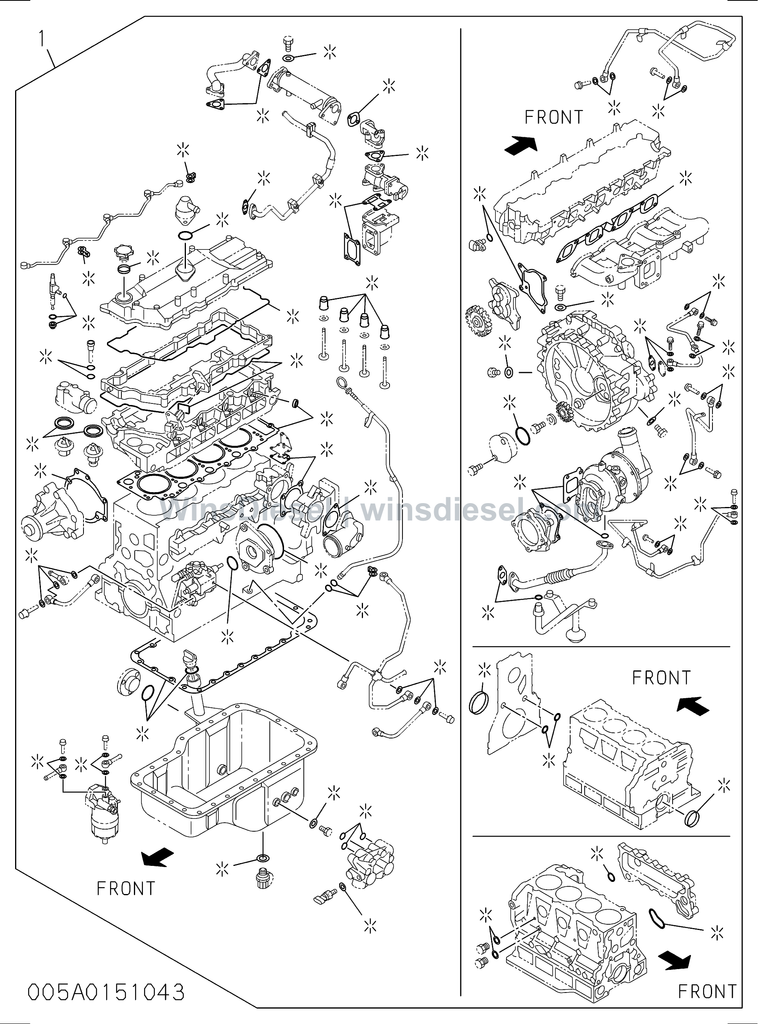 Isuzu 4HK1 engine gasket kit parts diagram 4HK1-XYSA02-300501 for Hitachi ZX200-3