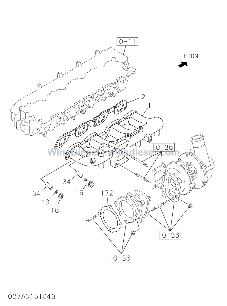 Isuzu 4HK1 exhaust manifold parts diagram 4HK1-XYSA02-302701 for Hitachi ZX200-3