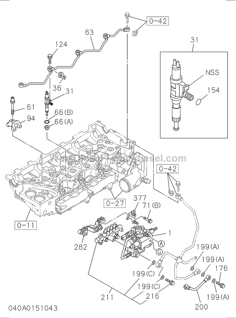 Isuzu 4HK1 fuel injection system parts diagram 4HK1-XYSA02-304001 for Hitachi ZX200-3