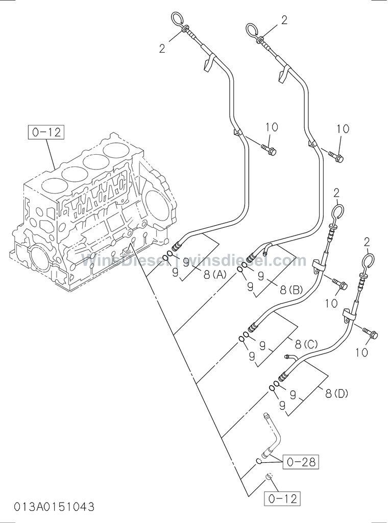 Isuzu 4HK1 oil pan and level gauge parts diagram 4HK1-XYSA02-301301 for Hitachi ZX200-3