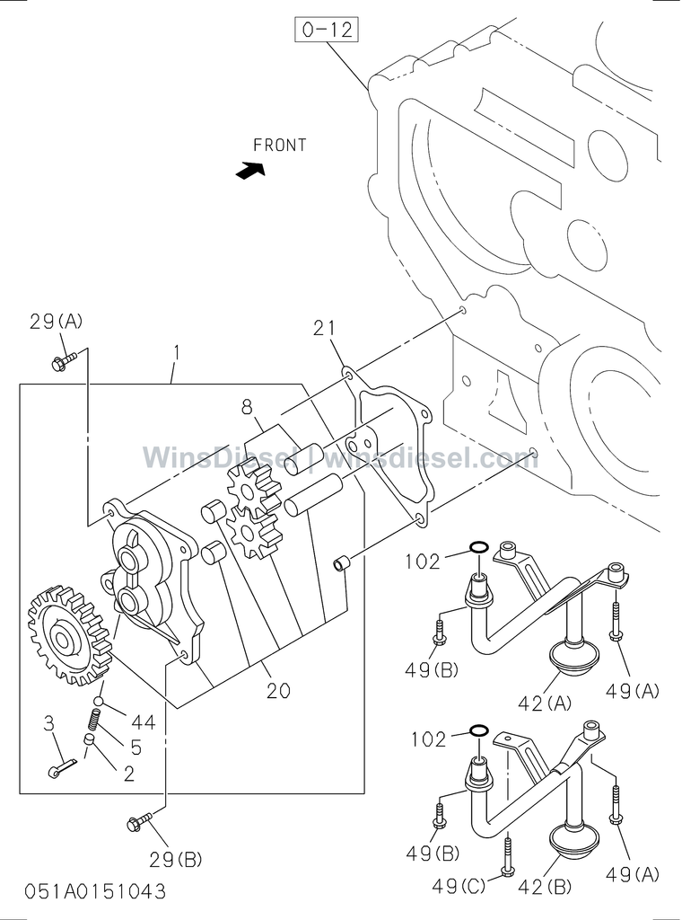 Isuzu 4HK1 oil pump and oil strainer parts diagram 4HK1-XYSA02-305101 for Hitachi ZX200-3