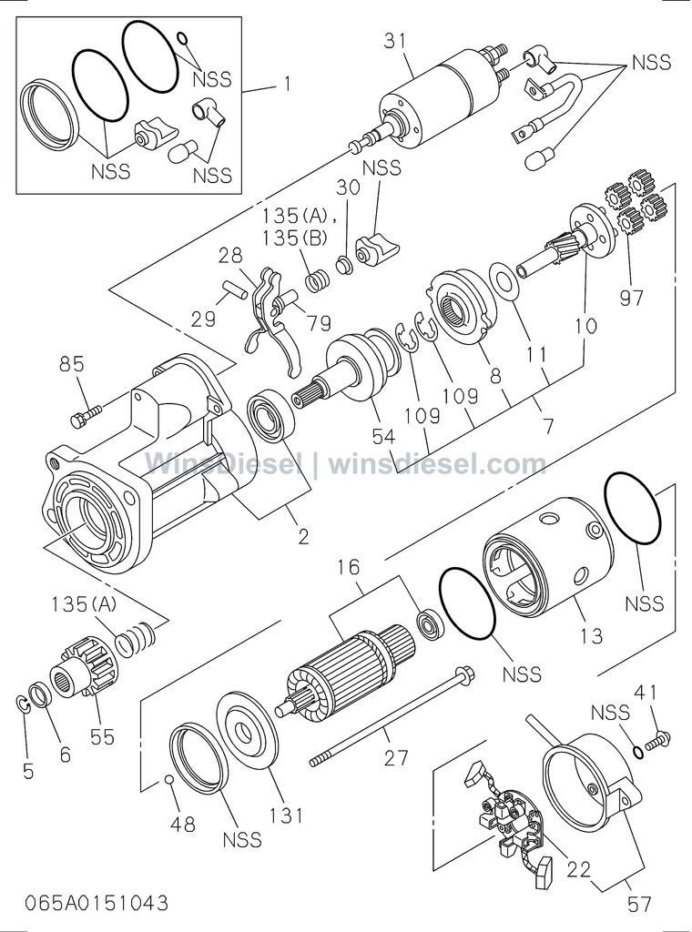 Isuzu 4HK1 starter 200607 200612 parts diagram 4HK1-XYSA02-306501 for Hitachi ZX200-3