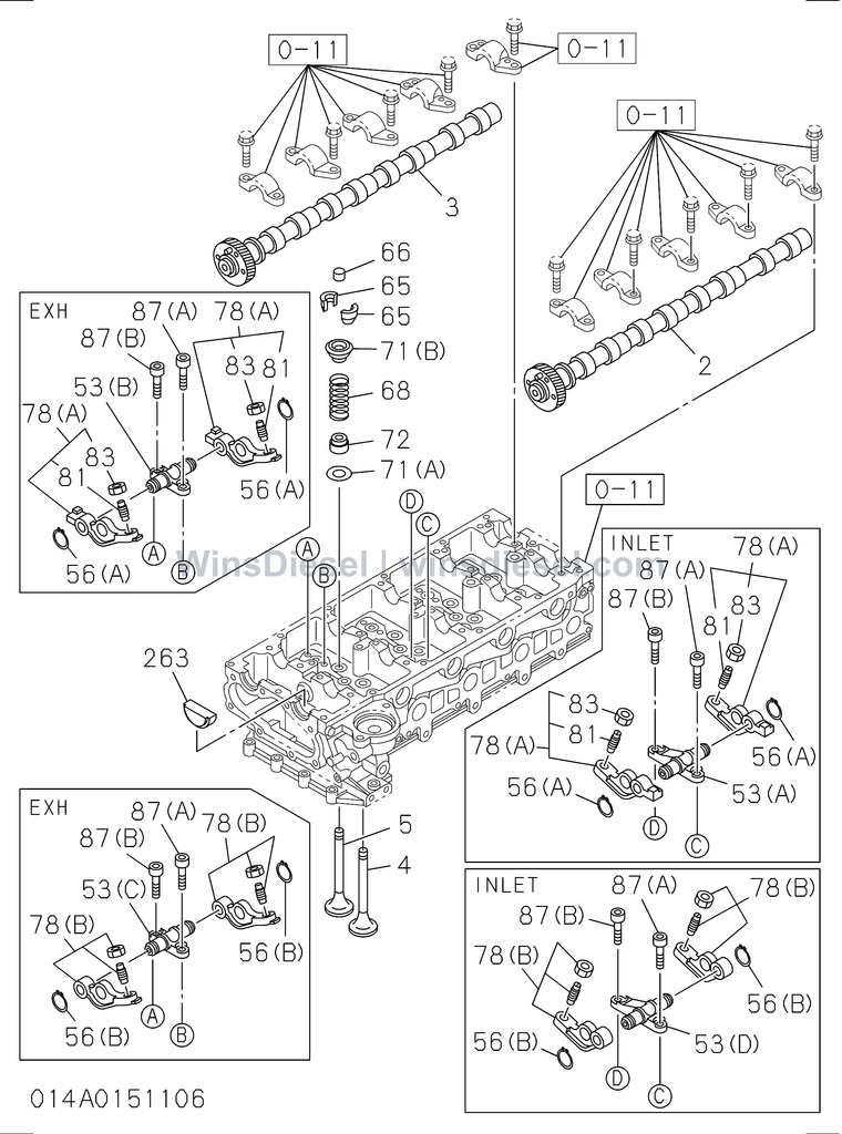 Isuzu 4JJ1 camshaft and valve parts diagram 4JJ1-XYSA03-501401 for Hitachi ZX110-3