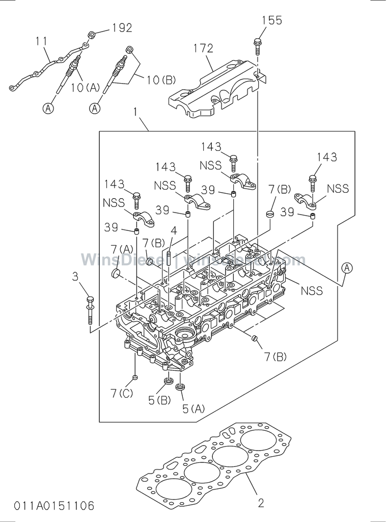 Isuzu 4JJ1 cylinder head parts diagram 4JJ1-XYSA03-501101 for Hitachi ZX110-3