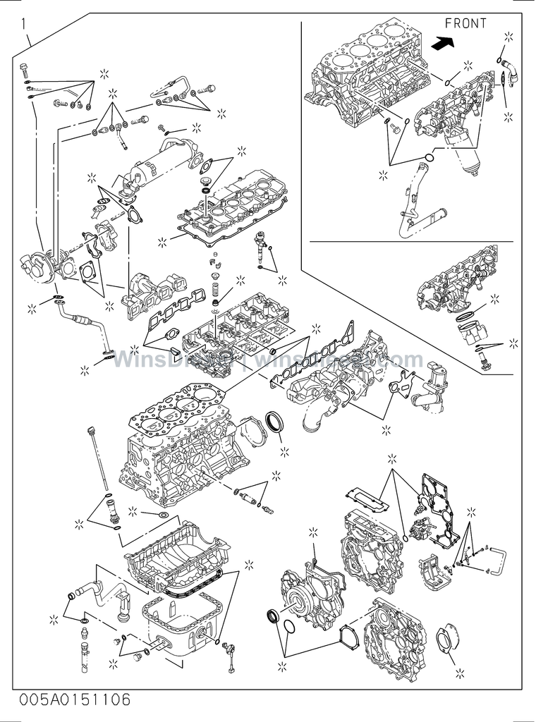 Isuzu 4JJ1 engine gasket kit parts diagram 4JJ1-XYSA03-500501 for Hitachi ZX110-3