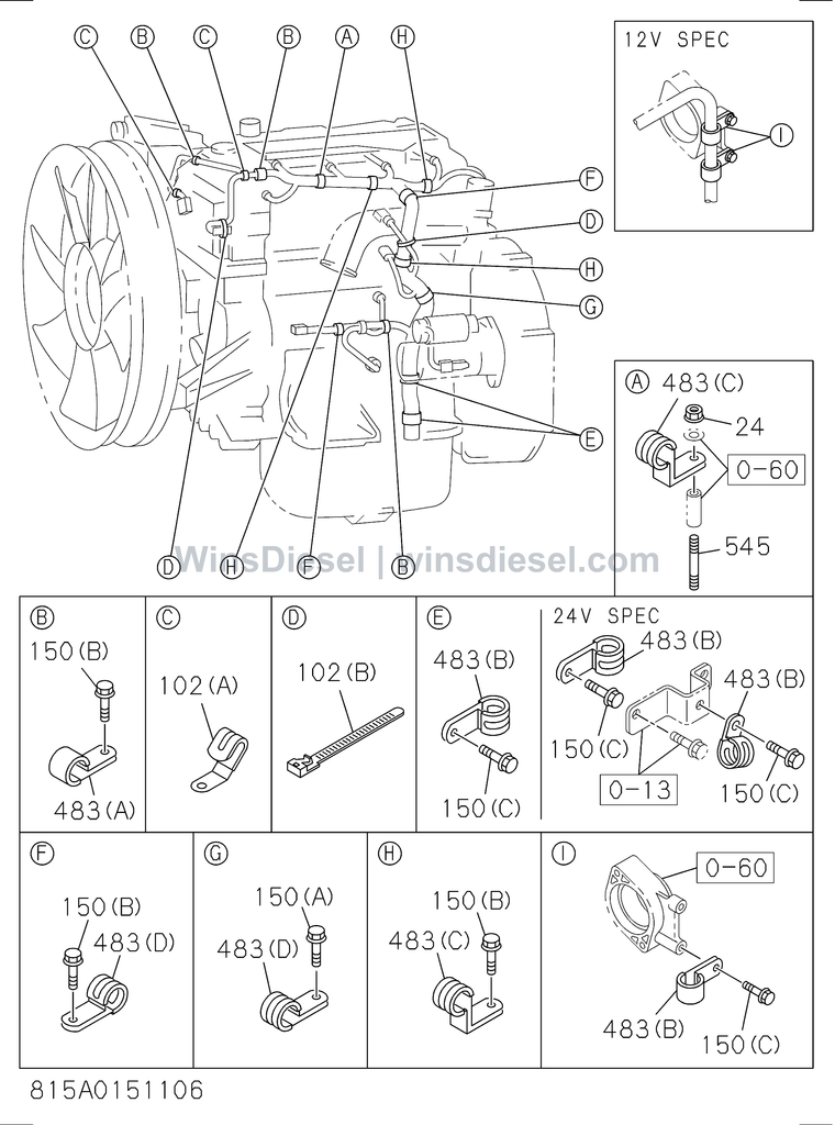 Isuzu 4JJ1 fixing parts wiring harness parts diagram 4JJ1-XYSA03-581501 for Hitachi ZX110-3