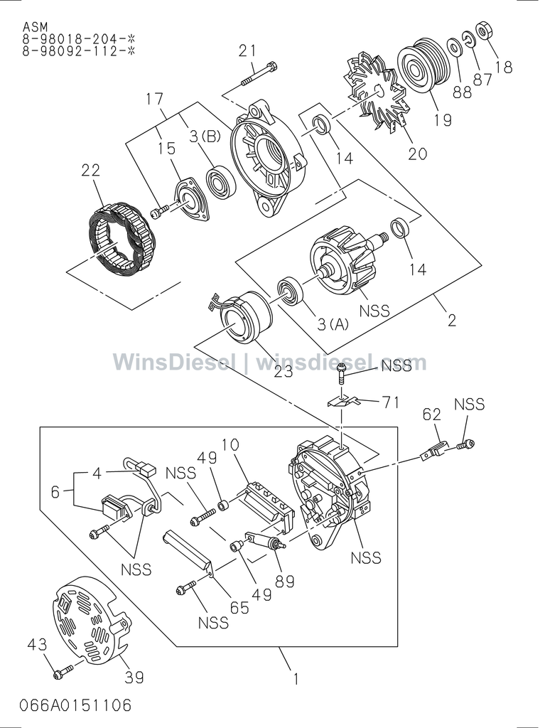 Isuzu 4JJ1 generator parts diagram 4JJ1-XYSA03-506601 for Hitachi ZX110-3