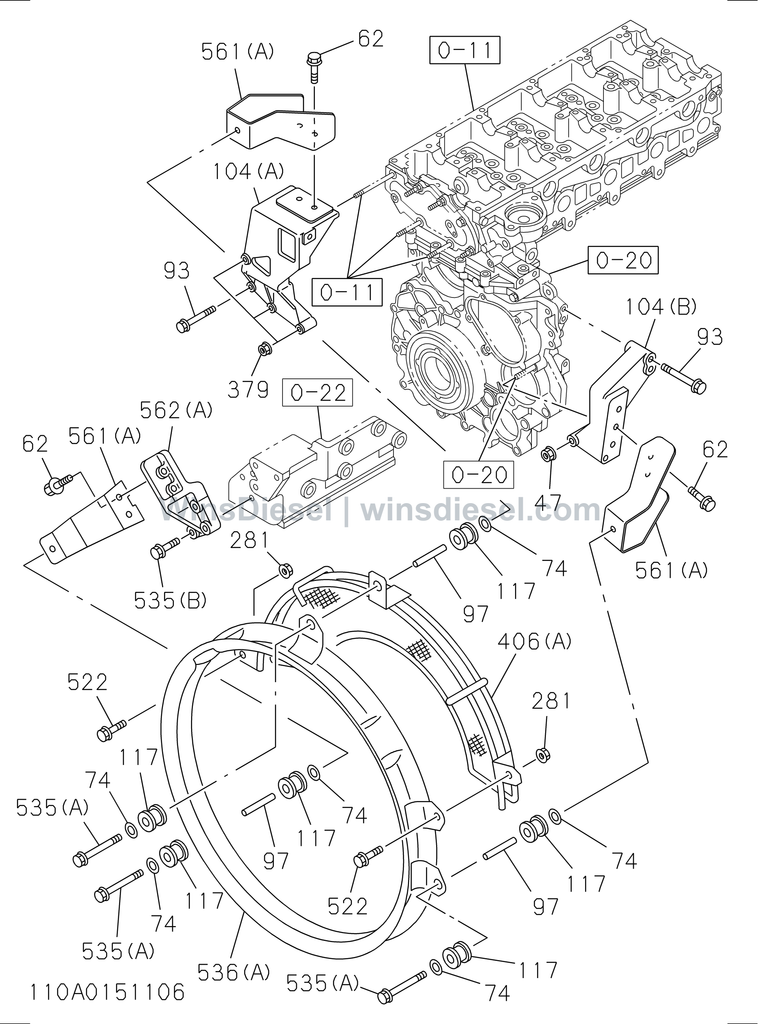Isuzu 4JJ1 radiator parts diagram 4JJ1-XYSA03-511001 for Hitachi ZX110-3