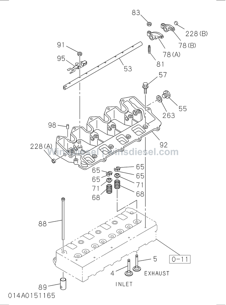 Isuzu 4LE2 camshaft and valve exploded parts diagram, catalog reference ZX70-3 :4LE2-XYSA01-301401