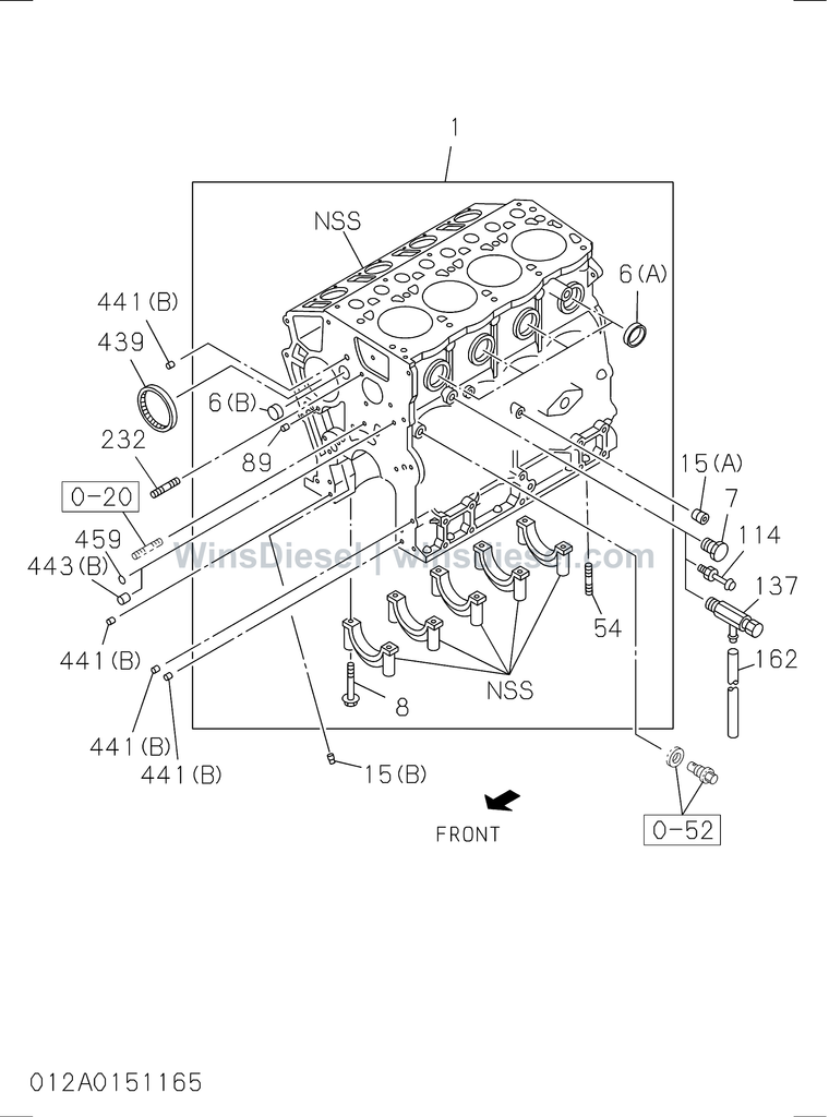Isuzu 4LE2 cylinder block exploded parts diagram, catalog reference ZX70-3 :4LE2-XYSA01-301201
