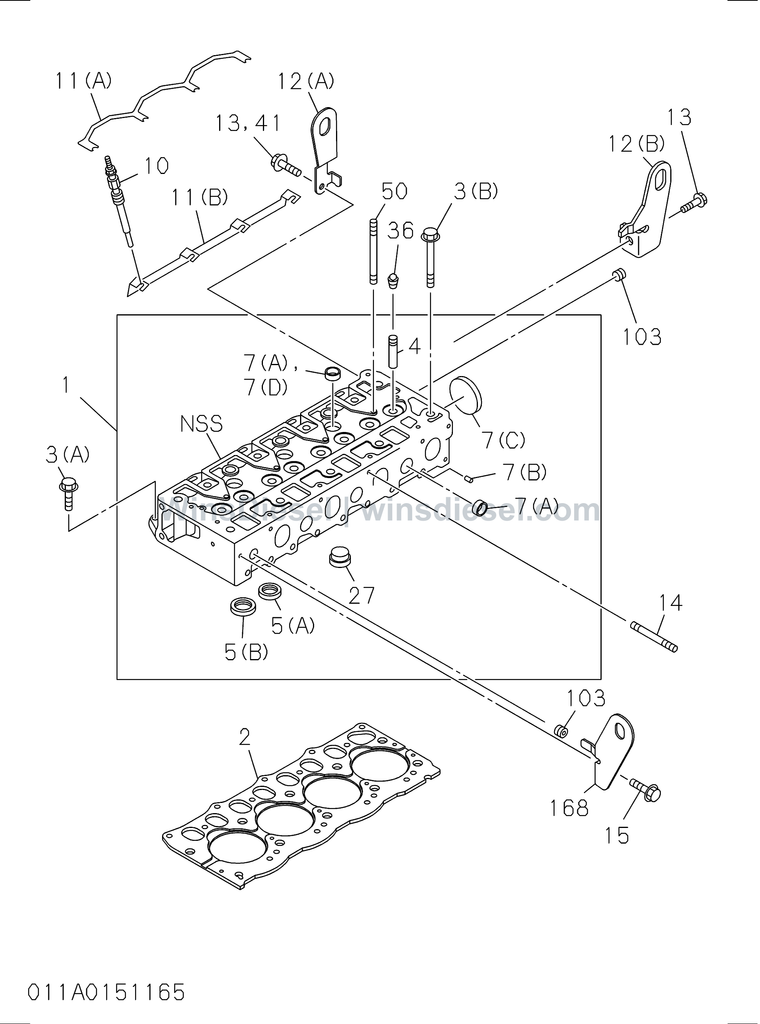 Isuzu 4LE2 cylinder head exploded parts diagram, catalog reference ZX70-3 :4LE2-XYSA01-301101