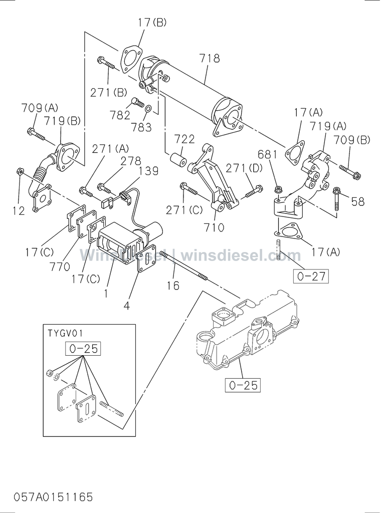 Isuzu 4LE2 emission piping exploded parts diagram, catalog reference ZX70-3 :4LE2-XYSA01-305701