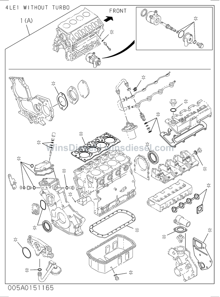 Isuzu 4LE2 engine gasket kits exploded parts diagram, catalog reference ZX70-3 :4LE2-XYSA01-300501