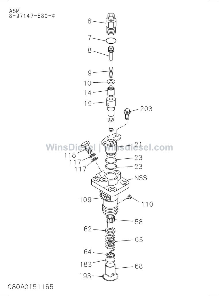 Isuzu 4LE2 injection pump internal parts exploded parts diagram, catalog reference ZX70-3 :4LE2-XYSA01-3080010711-