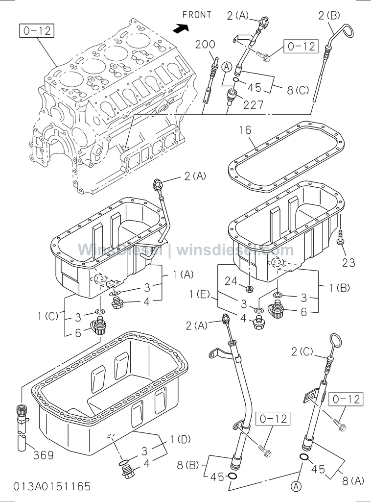 Isuzu 4LE2 oil pan and level gauge exploded parts diagram, catalog reference ZX70-3 :4LE2-XYSA01-301301