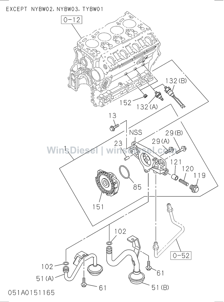 Isuzu 4LE2 oil pump and oil strainer exploded parts diagram, catalog reference ZX70-3 :4LE2-XYSA01-305101