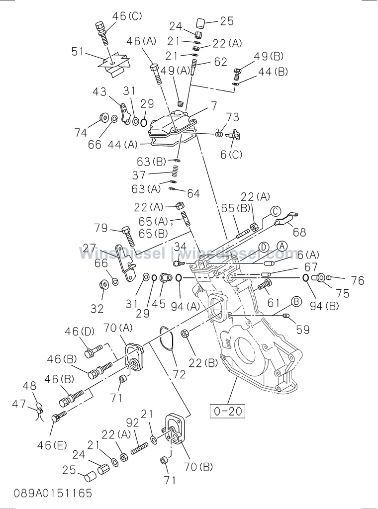 Isuzu 4LE2 timing chain case exploded parts diagram, catalog reference ZX70-3 :4LE2-XYSA01-308901