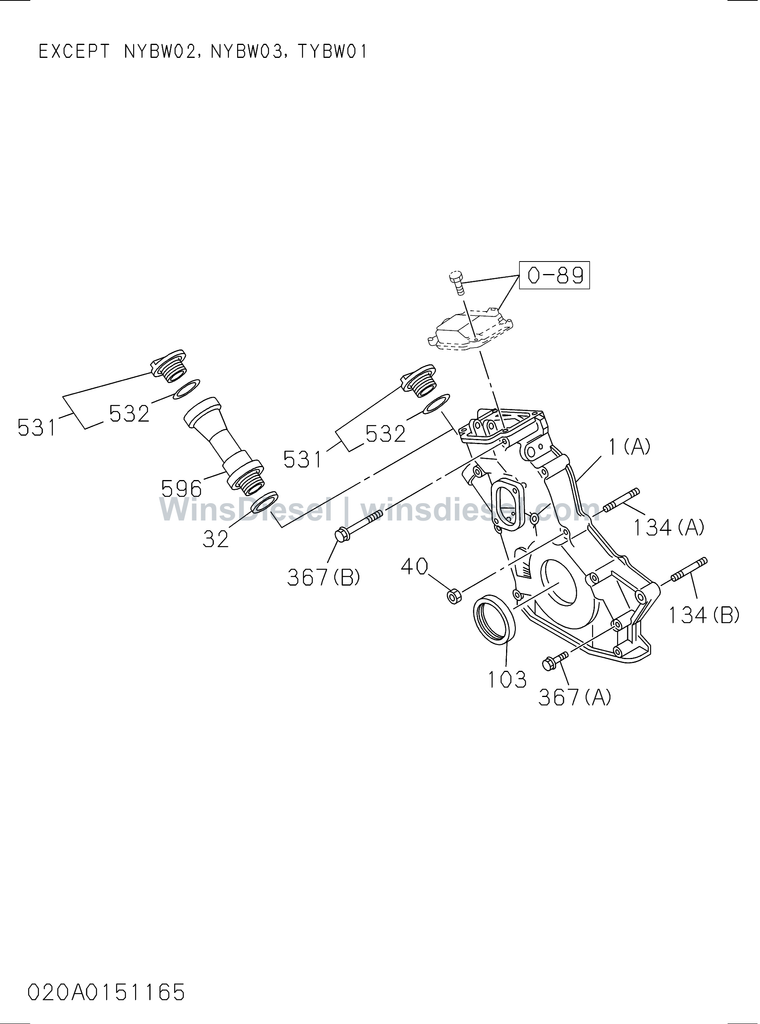 Isuzu 4LE2 timing gear case and flywheel housing exploded parts diagram, catalog reference ZX70-3 :4LE2-XYSA01-302001