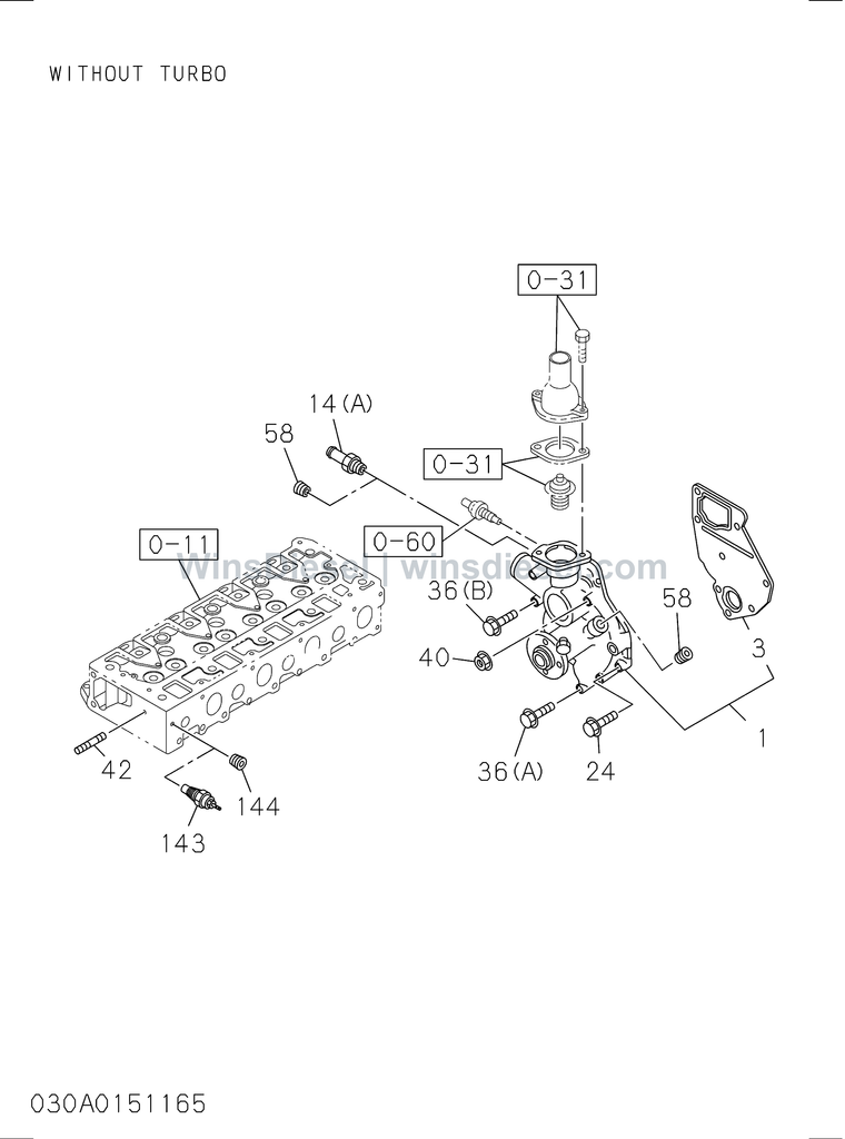 Isuzu 4LE2 water pump and corrosion resistor exploded parts diagram, catalog reference ZX70-3 :4LE2-XYSA01-303001