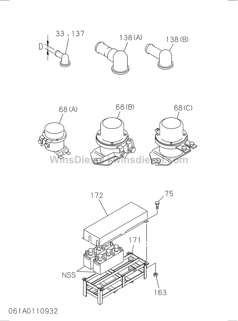 Isuzu 6BG1 battery and engine electrical parts parts diagram 6BG1-TRA-406101 for Hitachi ZX200