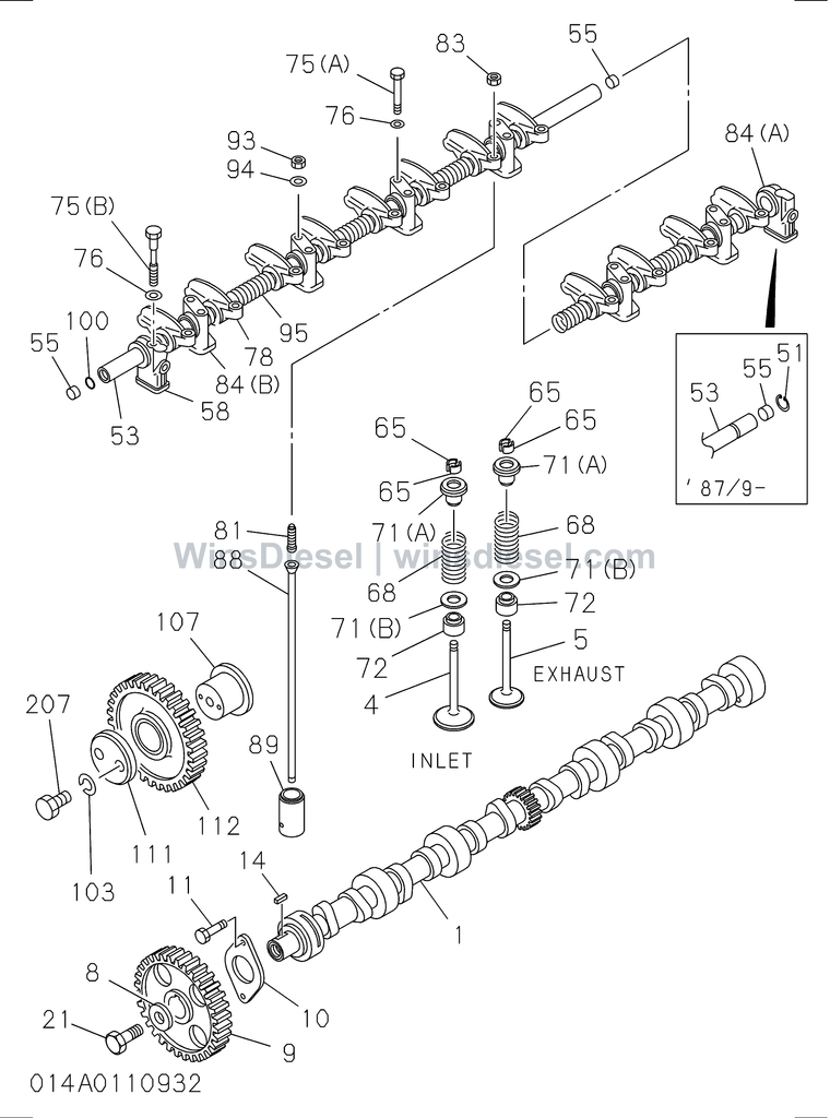 Isuzu 6BG1 camshaft and valve parts diagram 6BG1-TRA-401401 for Hitachi ZX200