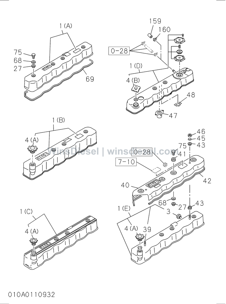 Isuzu 6BG1 cylinder head cover parts diagram 6BG1-TRA-401001 for Hitachi ZX200
