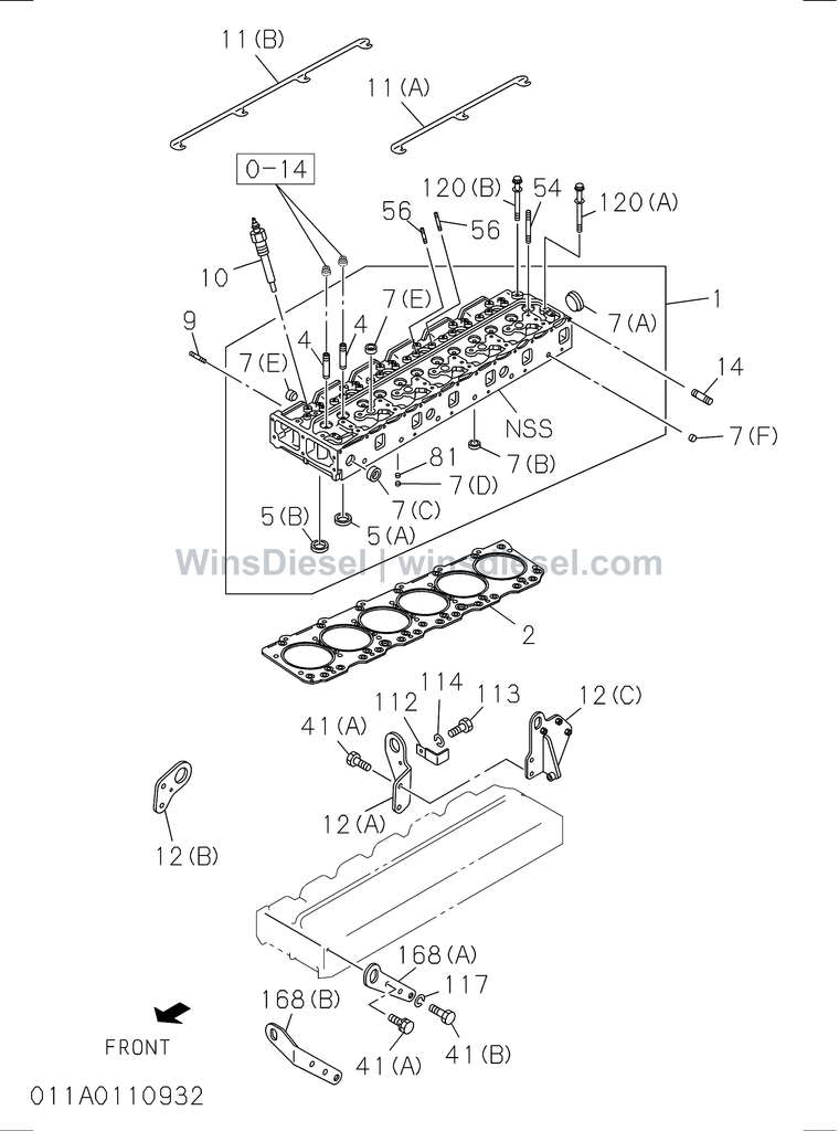 Isuzu 6BG1 cylinder head parts diagram 6BG1-TRA-401101 for Hitachi ZX200