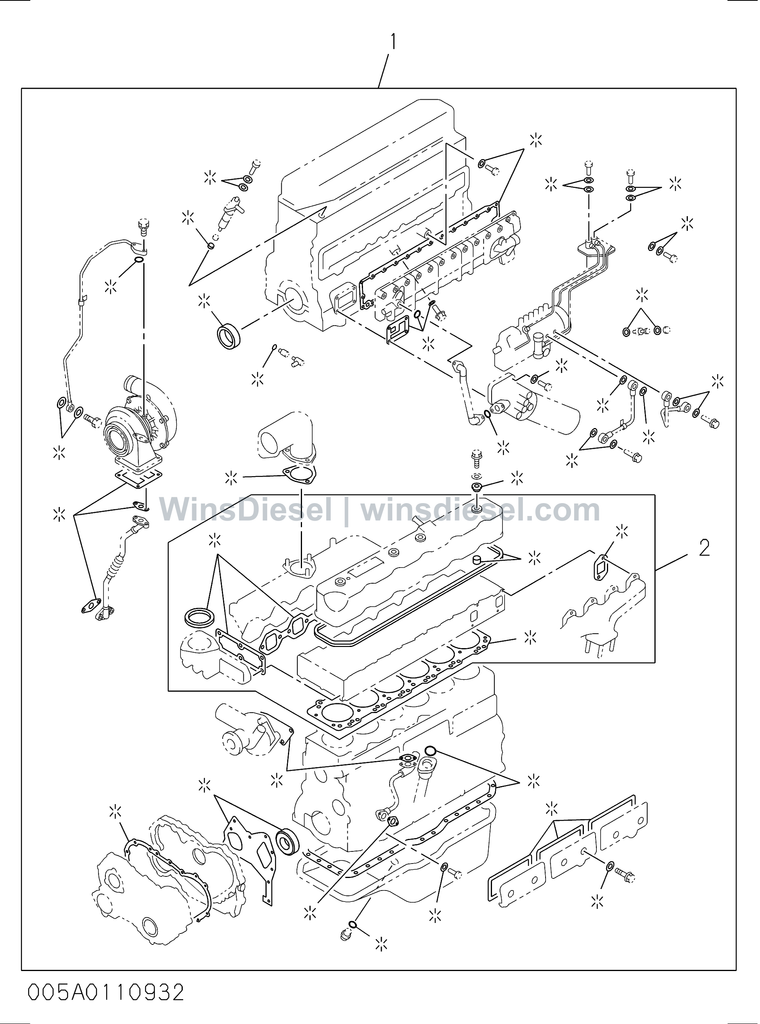 Isuzu 6BG1 engine gasket kit parts diagram 6BG1-TRA-400501 for Hitachi ZX200