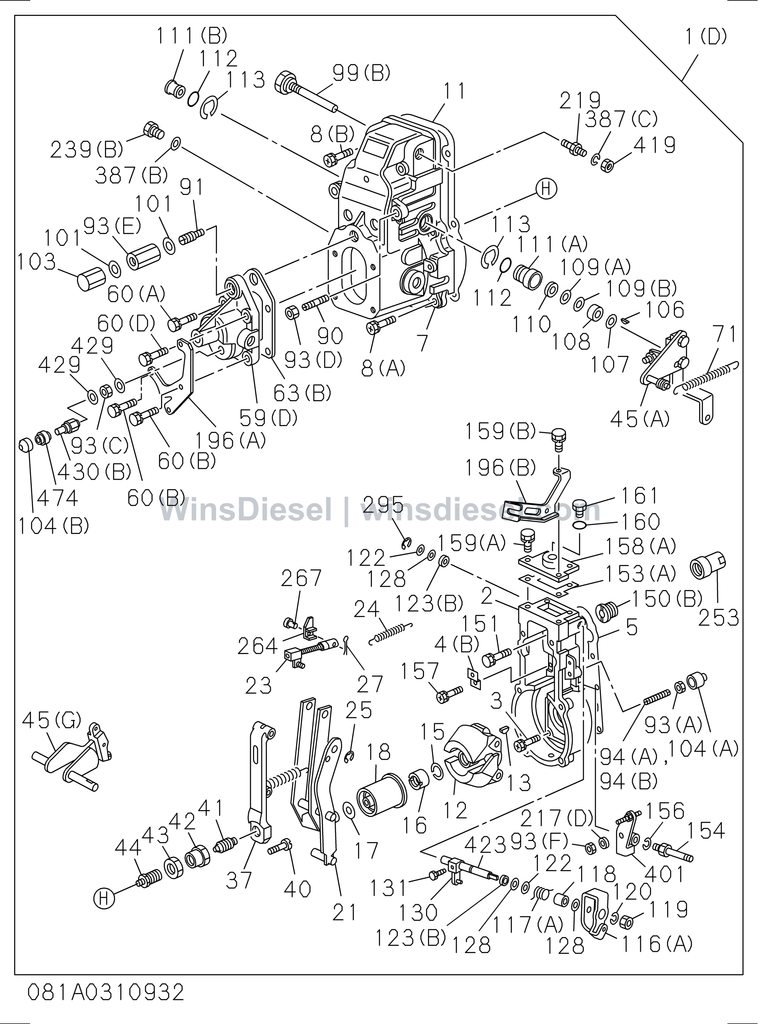 Isuzu 6BG1 governor injection pump parts diagram 6BG1-TRA-4081019907- for Hitachi ZX200