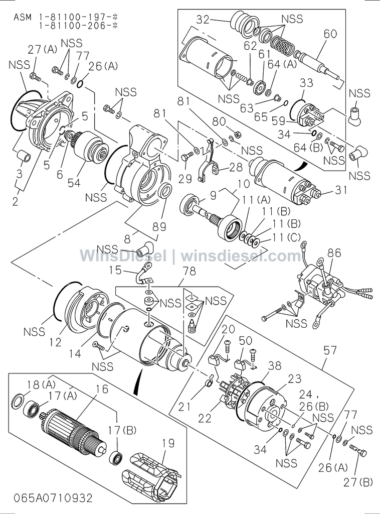 Isuzu 6BG1 starter 3f69b386 parts diagram 6BG1-TRA-4065159905-0202 for Hitachi ZX200