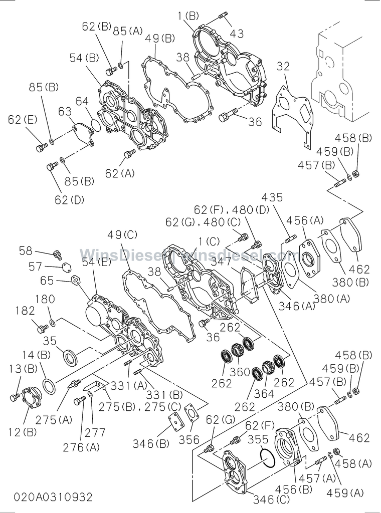 Isuzu 6BG1 timing gear case and flywheel housing parts diagram 6BG1-TRA-402001 for Hitachi ZX200
