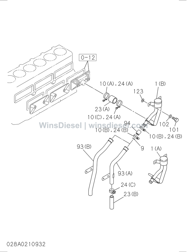 Isuzu 6BG1 ventilation system parts diagram 6BG1-TRA-402801 for Hitachi ZX200