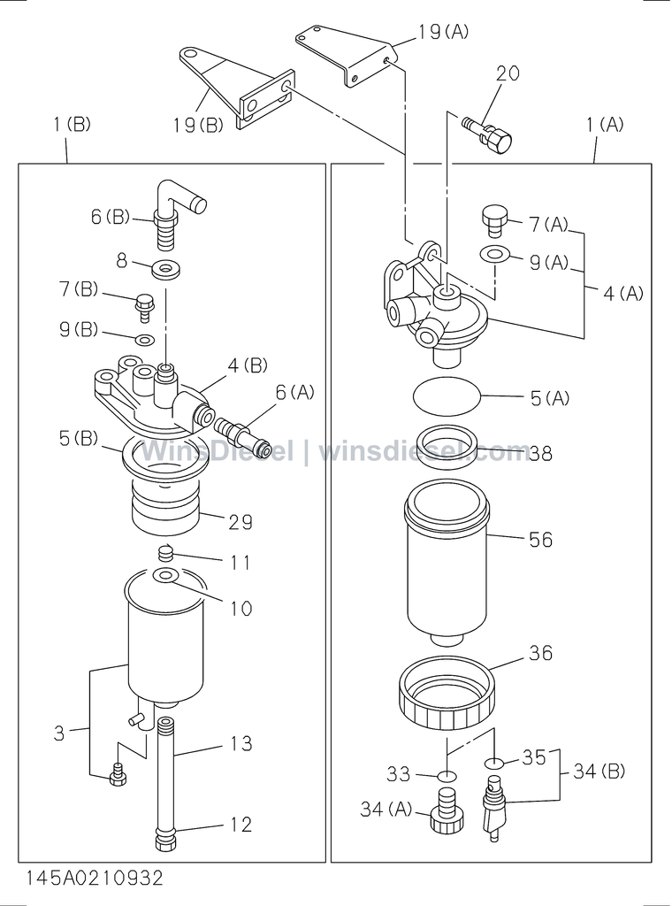 Isuzu 6BG1 water sedimenter fuel parts diagram 6BG1-TRA-414501 for Hitachi ZX200