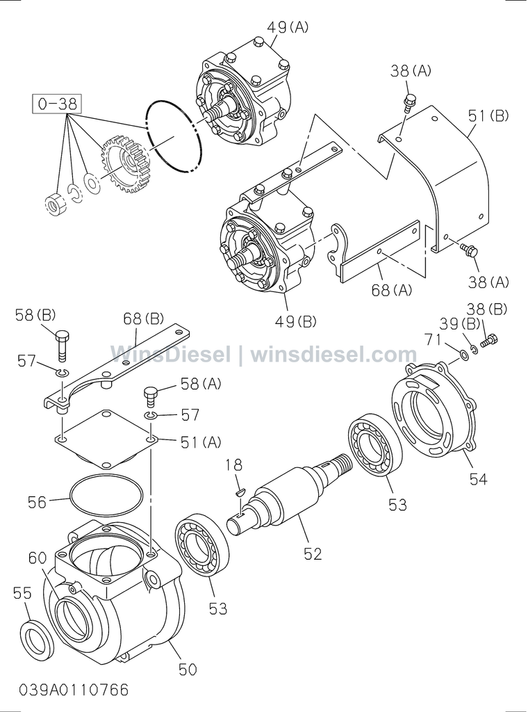 Isuzu 6SD1 brake air compressor exploded parts diagram, catalog reference EX300-5 :6SD1-TQA01-303901