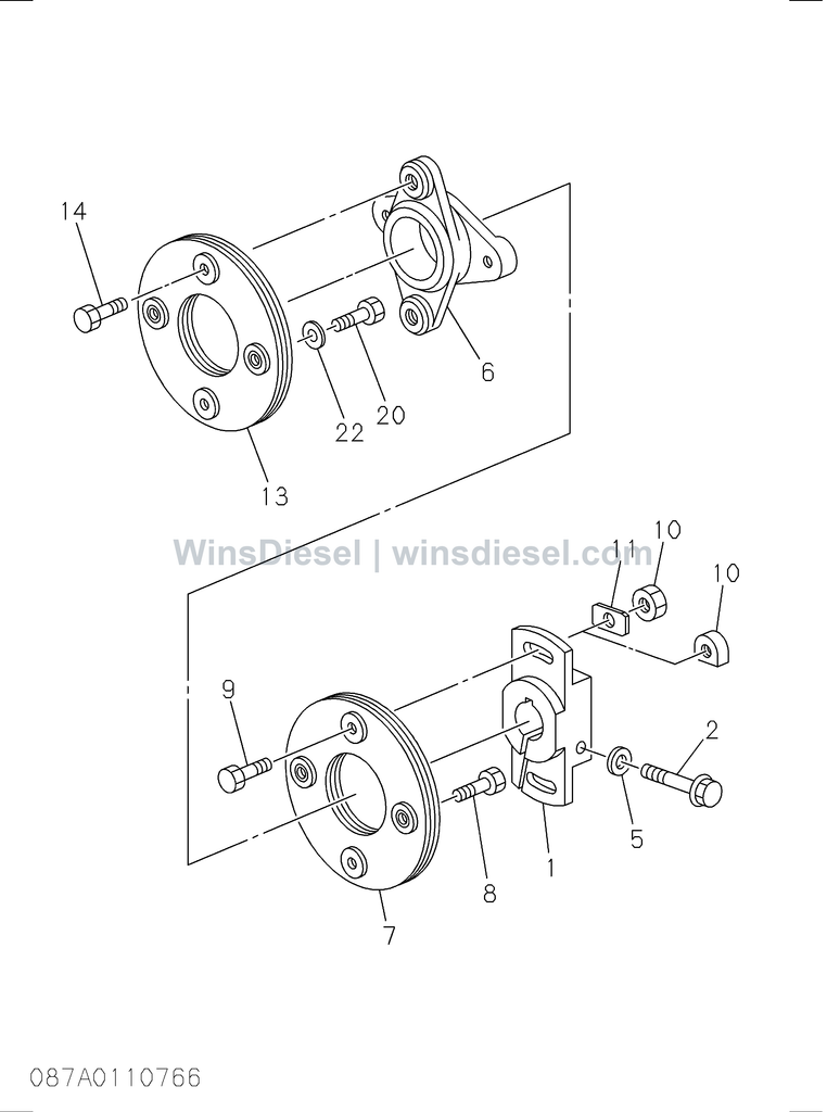 Isuzu 6SD1 injection pump coupling exploded parts diagram, catalog reference EX300-5 :6SD1-TQA01-308701