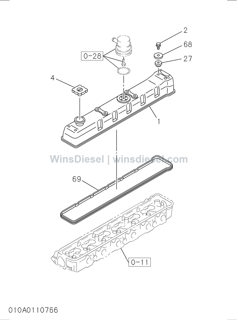 Isuzu 6SD1 cylinder head cover exploded parts diagram, catalog reference EX300-5 :6SD1-TQA01-301001