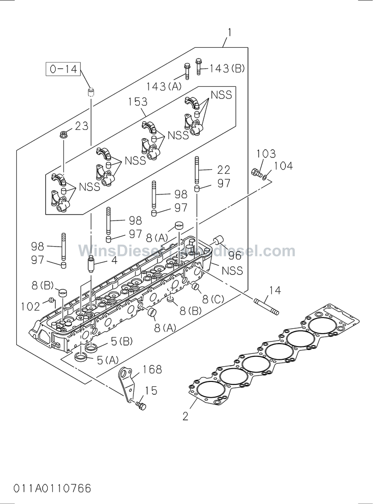 Isuzu 6SD1 cylinder head exploded parts diagram, catalog reference EX300-5 :6SD1-TQA01-301101