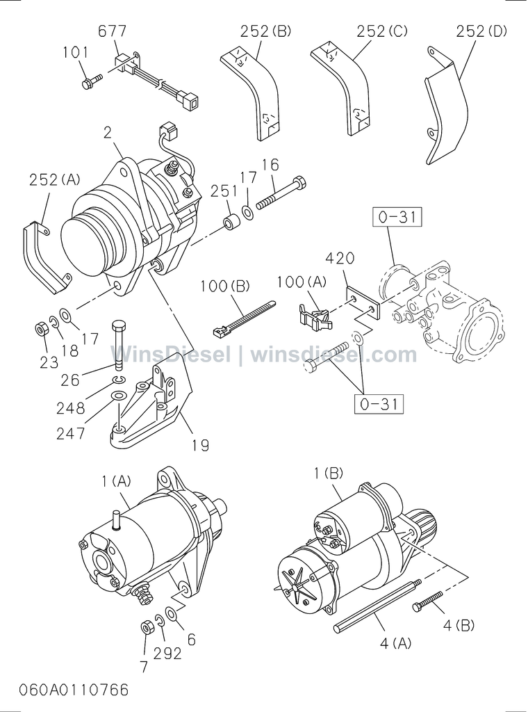 Isuzu 6SD1 engine electrical control parts exploded parts diagram, catalog reference EX300-5 :6SD1-TQA01-306001