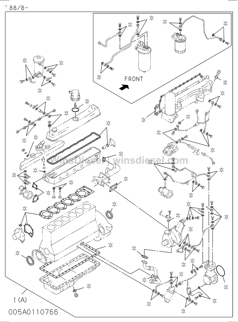 Isuzu 6SD1 engine gasket kits exploded parts diagram, catalog reference EX300-5 :6SD1-TQA01-300501