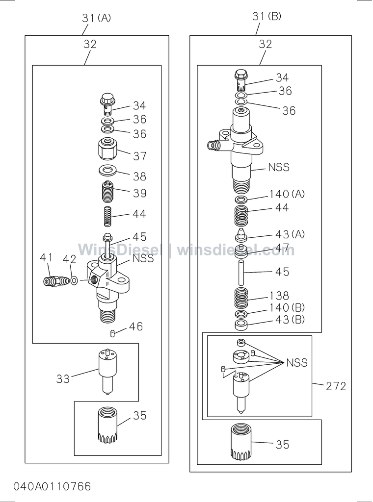 Isuzu 6SD1 fuel injection system exploded parts diagram, catalog reference EX300-5 :6SD1-TQA01-304001