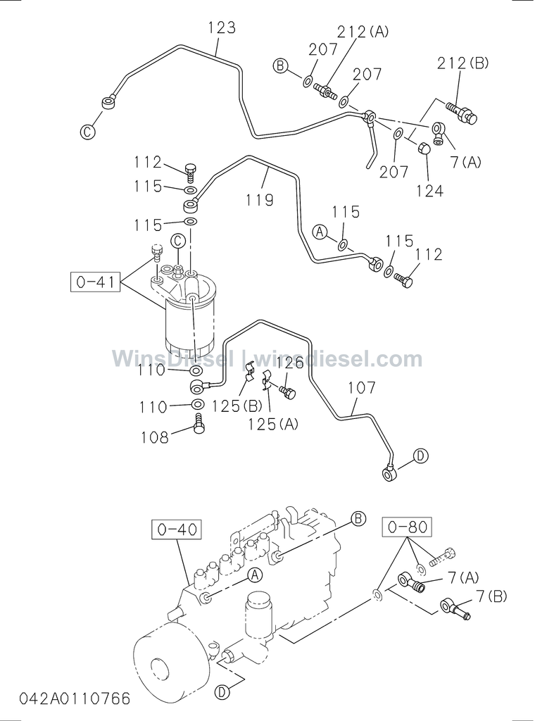Isuzu 6SD1 fuel pump and pipe exploded parts diagram, catalog reference EX300-5 :6SD1-TQA01-304201
