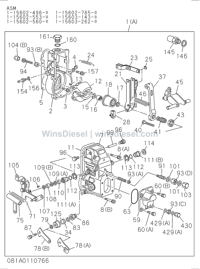 Isuzu 6SD1 injection pump governor exploded parts diagram, catalog reference EX300-5 :6SD1-TQA01-3081018808-