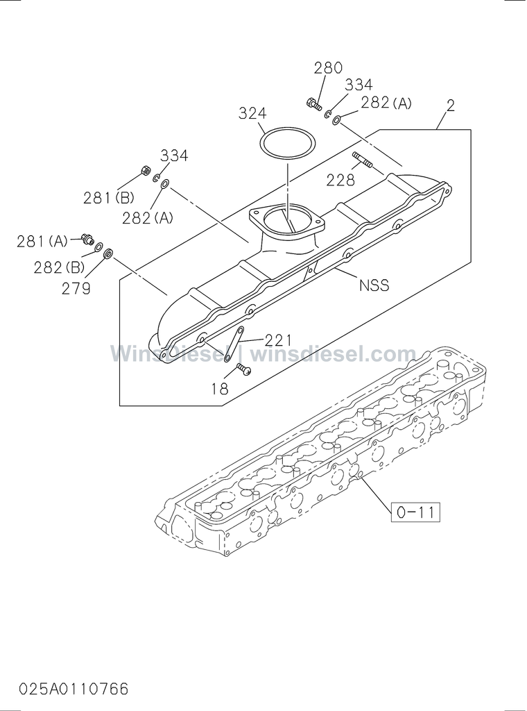 Isuzu 6SD1 inlet manifold exploded parts diagram, catalog reference EX300-5 :6SD1-TQA01-302501