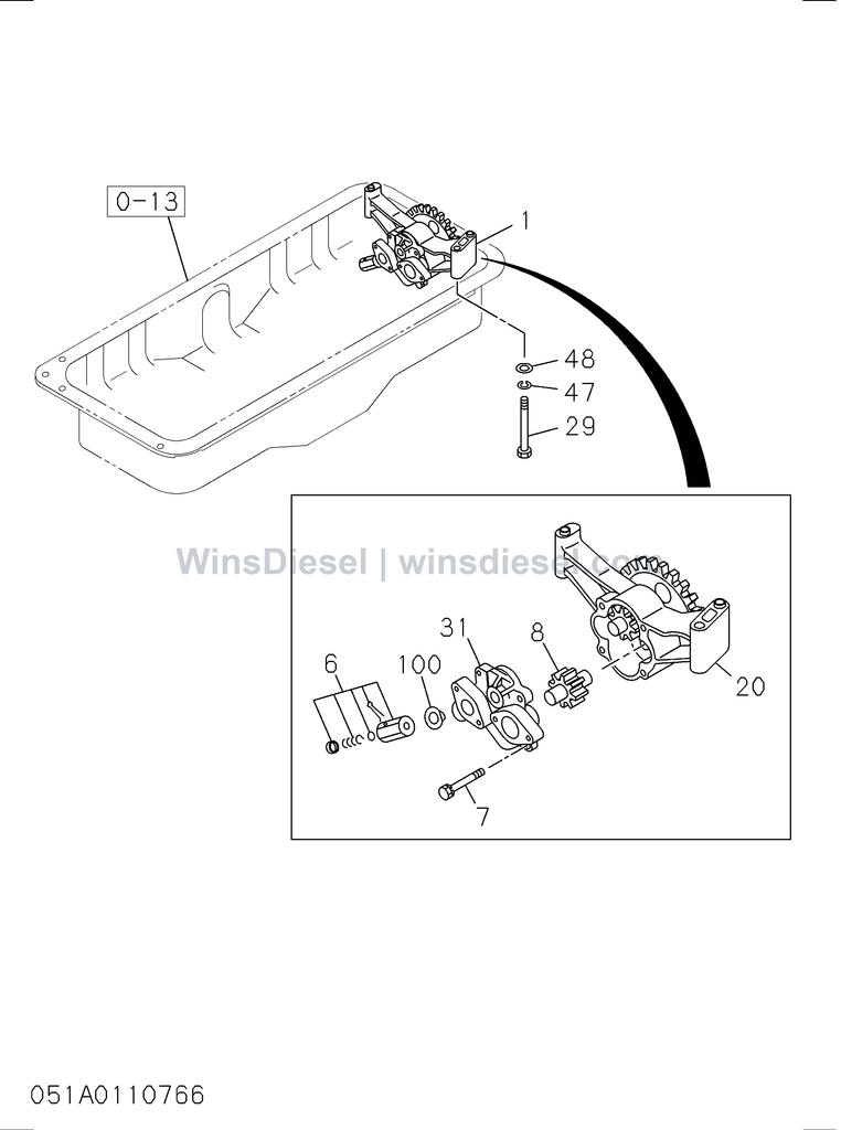 Isuzu 6SD1 oil pump and oil strainer exploded parts diagram, catalog reference EX300-5 :6SD1-TQA01-305101
