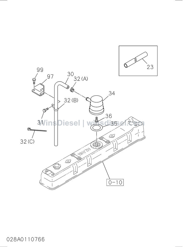 Isuzu 6SD1 ventilation system exploded parts diagram, catalog reference EX300-5 :6SD1-TQA01-302801